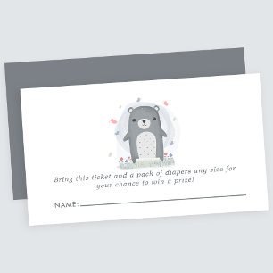 Watercolor Grey Bear Baby Shower Diaper Raffle Enclosure Card