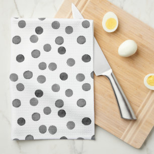 Watercolor grey black and whit polka dot pattern tea towel