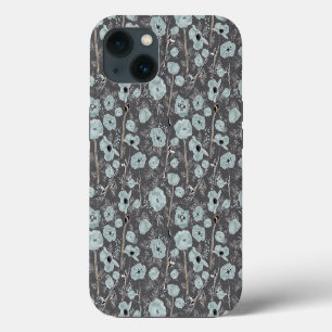 Watercolor Grey Blue Poppy Flowers iPhone 13 Case