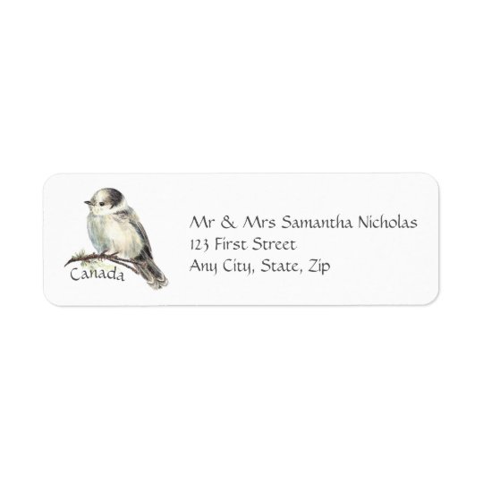 Watercolor Grey,Grey Jay Canada National Bird Return Address Label