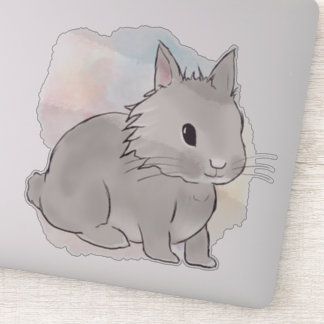 Watercolor Grey lionhead bunny 