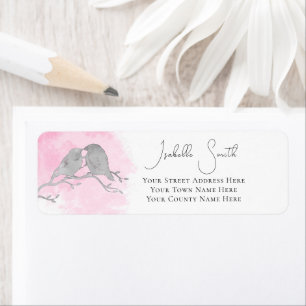 Watercolor Grey Lovebird Branch Pink Colour Wash
