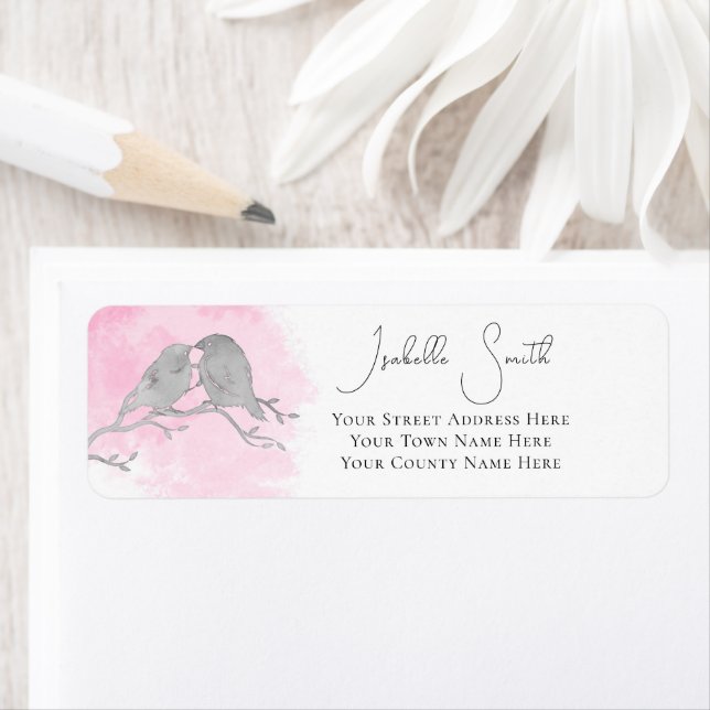 Watercolor Grey Lovebird Branch Pink Colour Wash (Insitu)