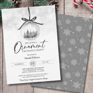 Watercolor Grey Ornament Christmas Exchange Party Invitation