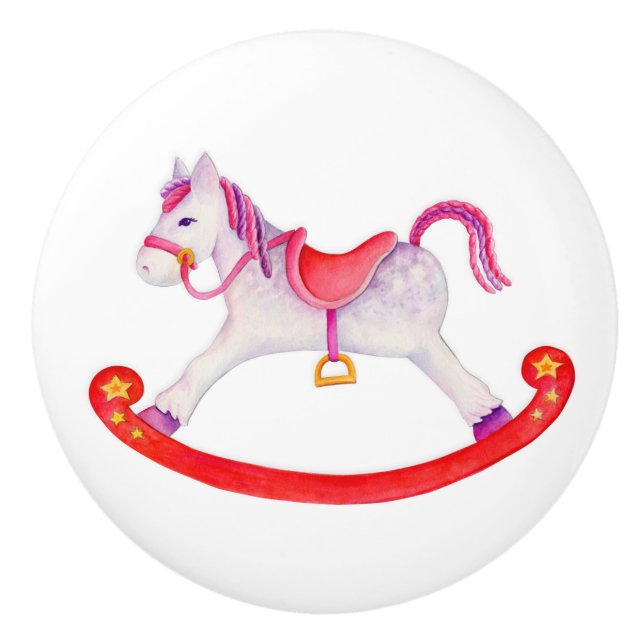 Watercolor grey purple red rocking horse knob (Front)
