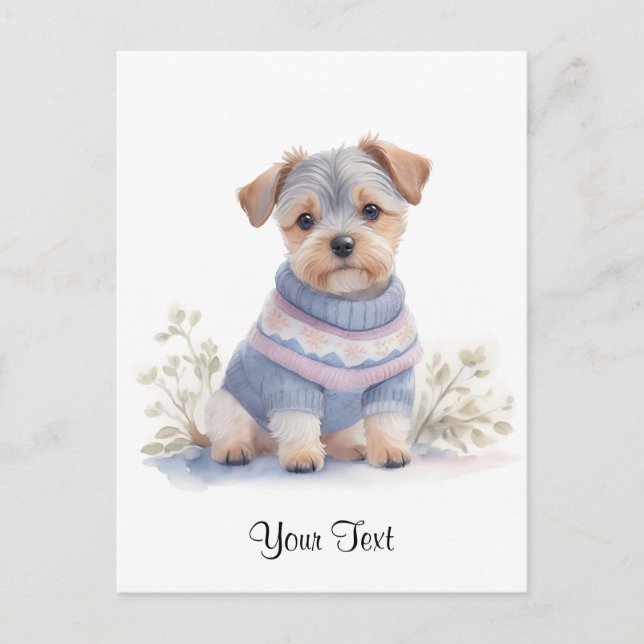Watercolor Grey Schnauzer Puppy Dog Personised Postcard (Front)