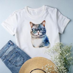 Watercolor Grey Tabby Cat Personalised Tri-Blend Shirt