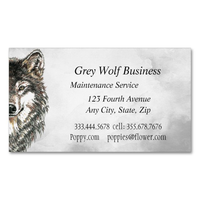 Watercolor Grey Wolf Animal Custom  Business Card (Front)