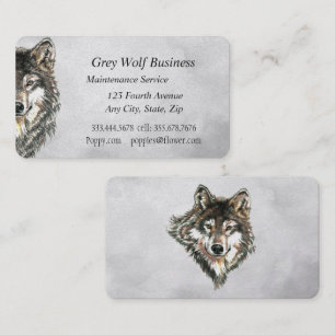 Watercolor Grey Wolf Animal Custom Business Card