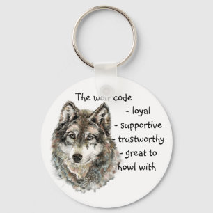 Watercolor Grey Wolf Code Quote, Wolves Animal Key Ring