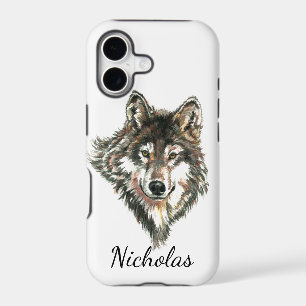 Watercolor Grey Wolf Custom Name