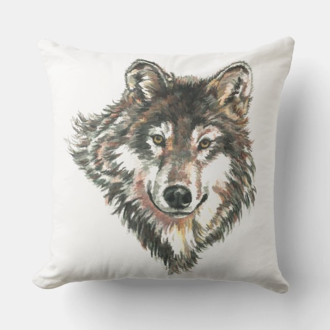 Watercolor Grey Wolf Head Logo Art Cushion (Front)