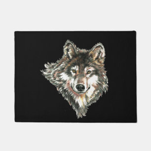 Watercolor Grey Wolf Logo Custom Name wolves Doormat