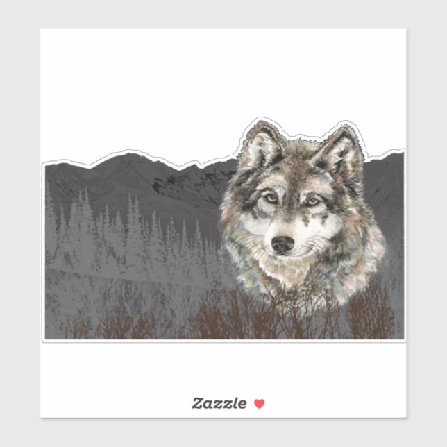 Watercolor Grey Wolf Mountain Animal Nature Art (Sheet)
