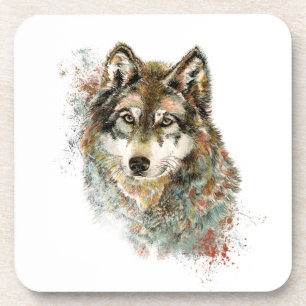 Watercolor Grey Wolf Wildlife Animal Nature Art Coaster