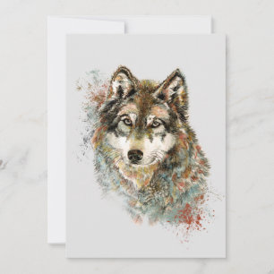 Watercolor Grey Wolf Wildlife Animal Nature Art Holiday Card