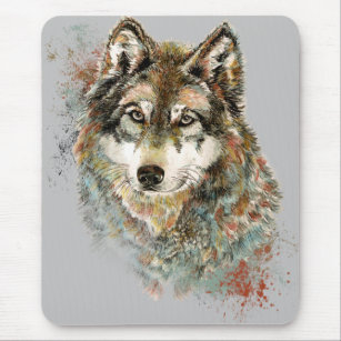 Watercolor Grey Wolf Wildlife Animal Nature Art Mouse Mat
