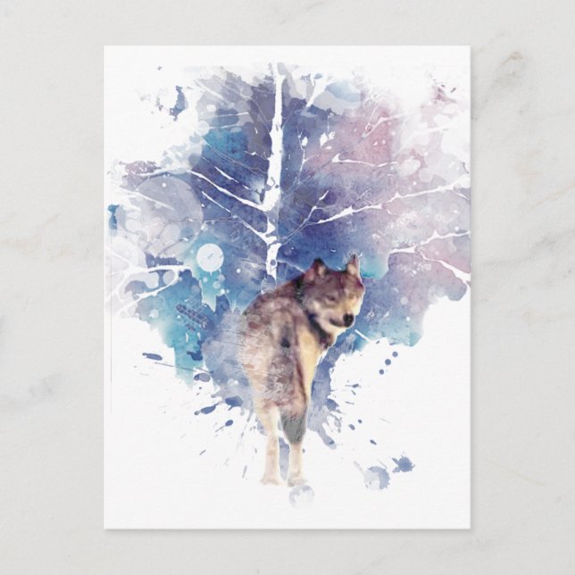 Watercolor Grey Wolf Wildlife Animal Nature Art Postcard (Front)