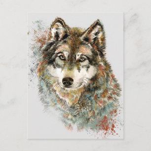 Watercolor Grey Wolf Wildlife Animal Nature Art Postcard