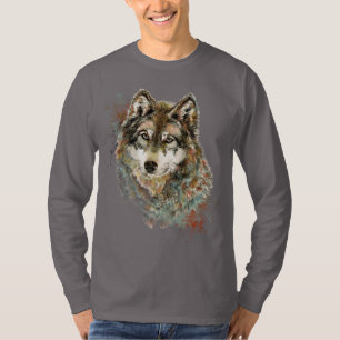 Watercolor Grey Wolf Wildlife Animal Nature Art T-Shirt