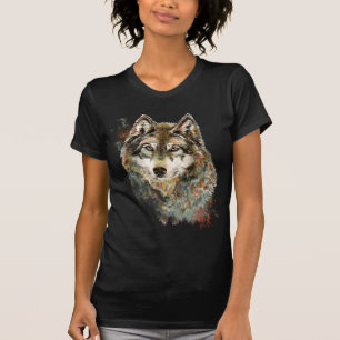 Watercolor Grey Wolf Wildlife Animal Nature Art T-Shirt