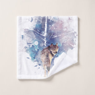 Watercolor Grey Wolf Wildlife Animal Nature Art Wash Cloth