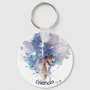 Watercolor Grey Wolf Wildlife Animal Nature Custom Key Ring