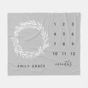 Watercolor Grey Wreath Minimalist Milestone Larger Fleece Blanket