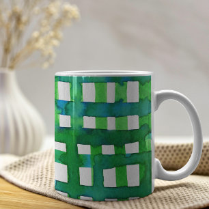 Watercolor grid - green coffee mug