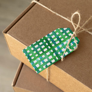 Watercolor grid – green gift tags