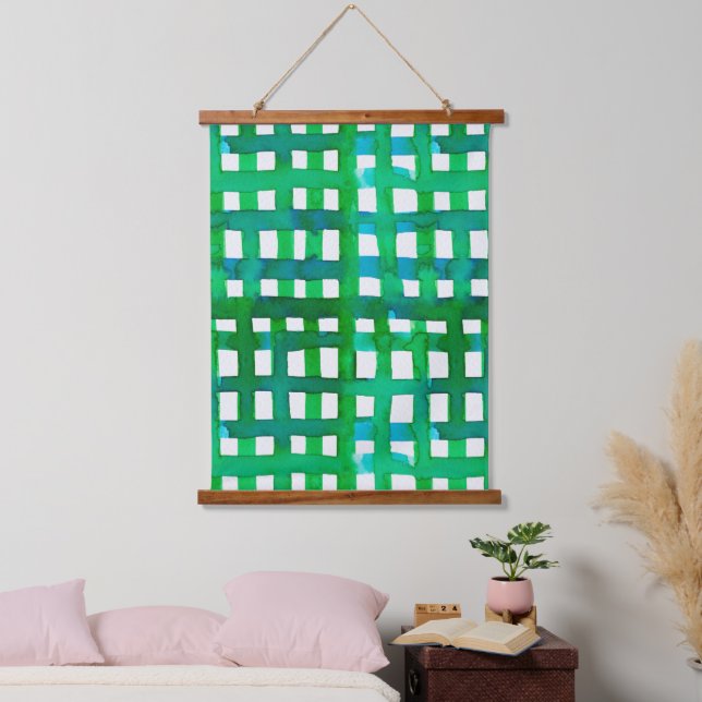 Watercolor grid – green hanging tapestry (Bedroom)