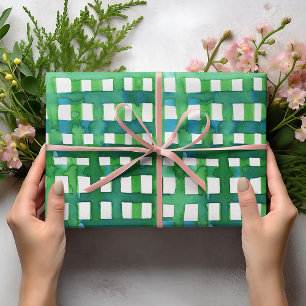 Watercolor grid – green wrapping paper sheet