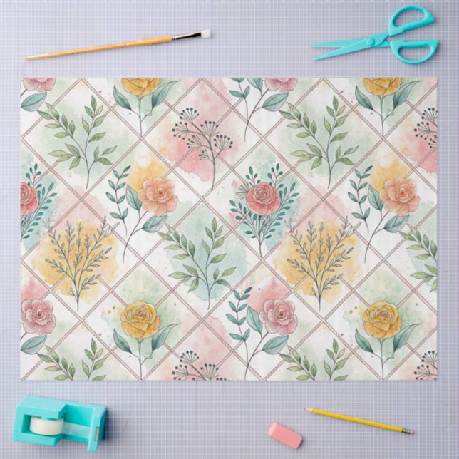 Watercolor Grid Pattern Decoupage Tissue Paper (Craft)