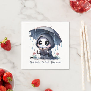 Watercolor Grim Reaper Book Lover, Book Club Napkin