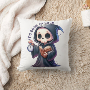 Watercolor Grim Reaper Book Lover Cushion