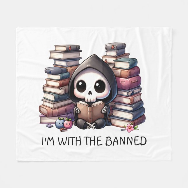 Watercolor Grim Reaper Book Lover  Fleece Blanket (Front (Horizontal))