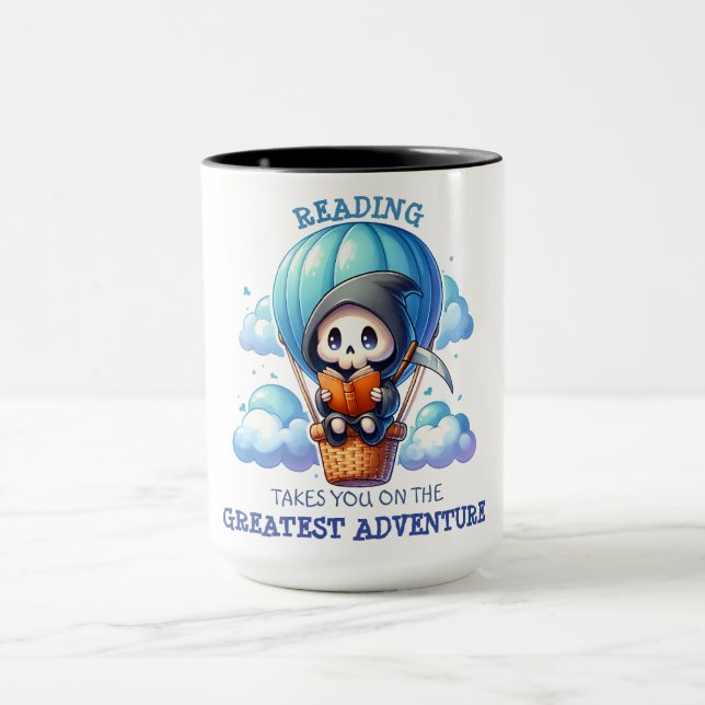 Watercolor Grim Reaper Book Lover  Mug (Center)