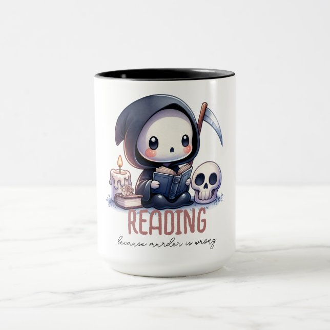 Watercolor Grim Reaper Book Lover  Mug (Center)