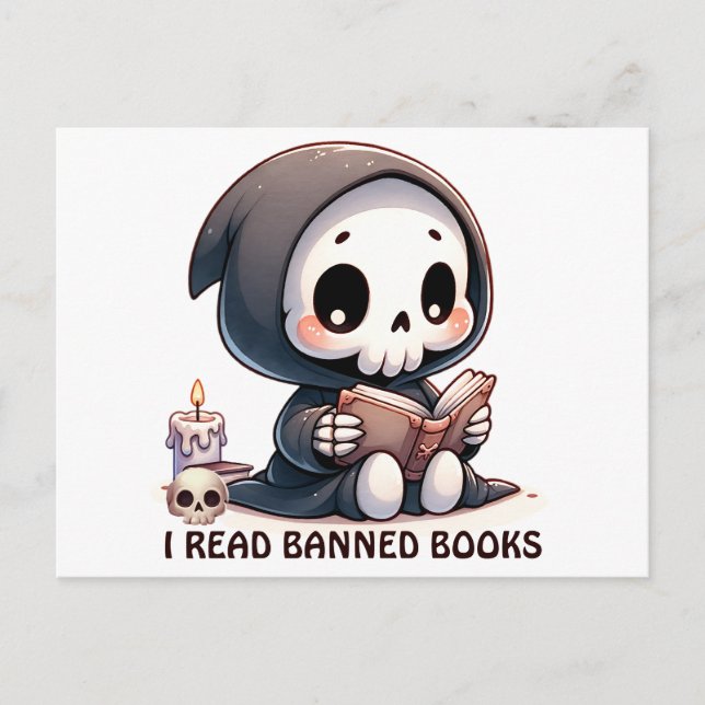 Watercolor Grim Reaper Book Lover  Postcard (Front)
