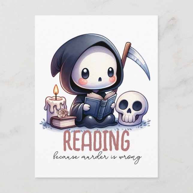 Watercolor Grim Reaper Book Lover  Postcard (Front)