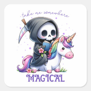 Watercolor Grim Reaper Book Lover  Square Sticker