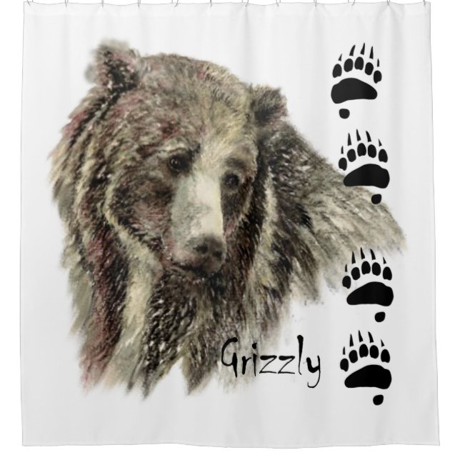 Watercolor Grizzly Bear Animal Art Shower Curtain (Front)