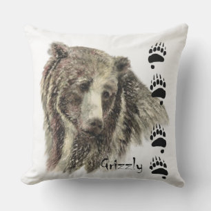 Watercolor Grizzly Bear Animal Nature Art Cushion