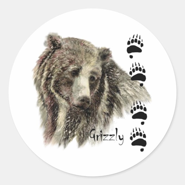 Watercolor Grizzly Bear Wildlife Nature Art Classic Round Sticker (Front)