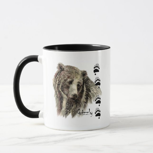 Watercolor Grizzly Bear Wildlife Nature Art Mug (Left)