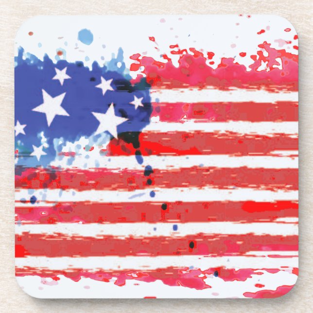 watercolor grunge American Flag Coaster (Front)
