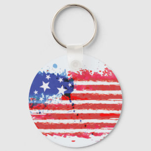 watercolor grunge American Flag Key Ring