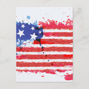watercolor grunge American Flag Postcard