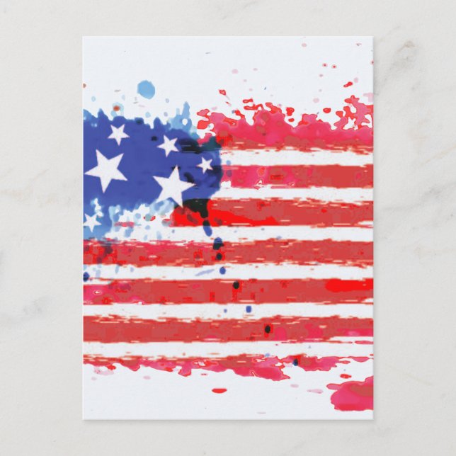 watercolor grunge American Flag Postcard (Front)