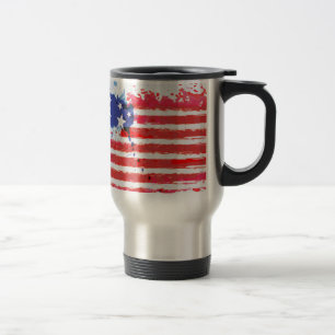 watercolor grunge American Flag Travel Mug